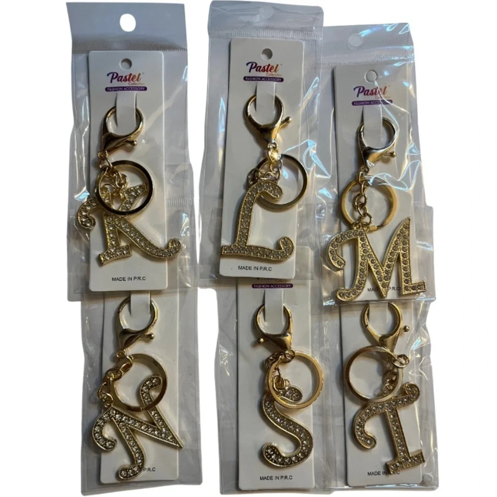 Pick (1) Rhinestone Gold Letters Keychains